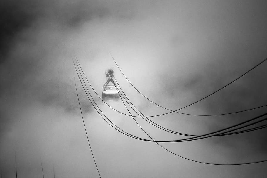 cloud, fog, cable, route, journey, thrill, chair, lift, connection, cloud - sky