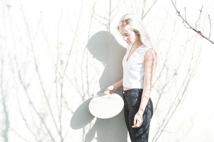 wall, white, fashion, people, woman, beauty, shadow, blonde, one person, blond hair