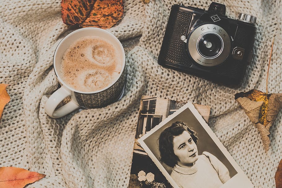 vintage, flatlay, cup, retro, coffee, old camera, camera, autumn, wallpaper, drinking