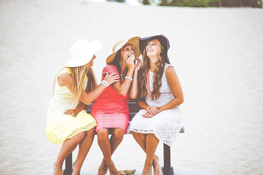 people, girls, happy, laugh, smile, friends, dress, hat, summer, vacation
