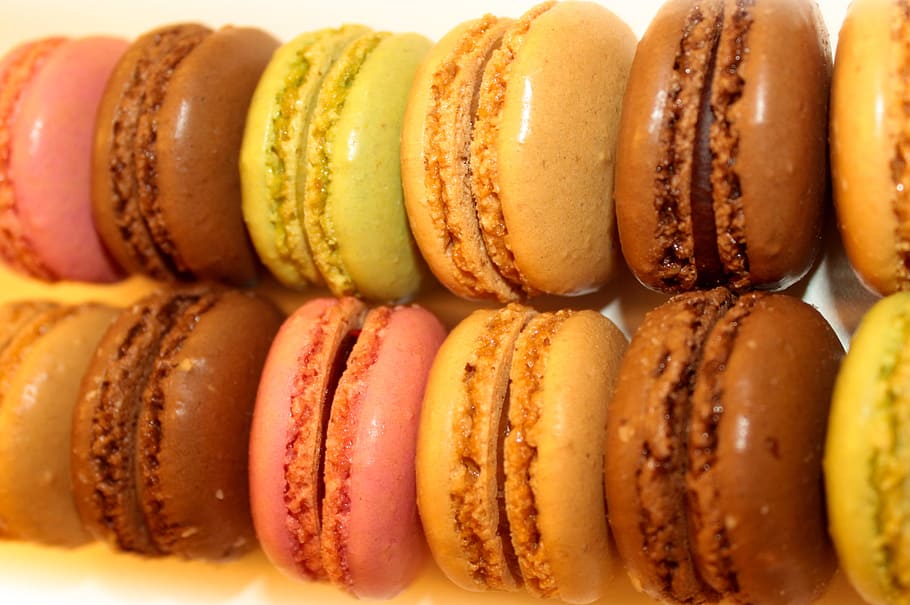 sweets, cookies, -, rows, french, macaroons, assorted, sugar, sugary, fat