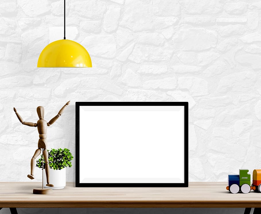 frame, poster, wall, interior, template, blank, mockup, table, technology, indoors