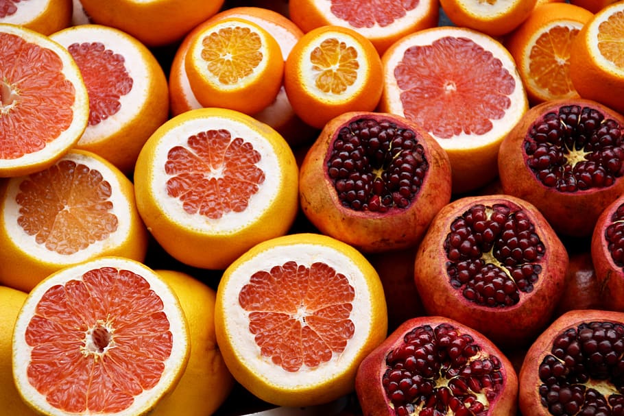 citrus, oranges, pomegranates, grapefruit, seeds, fruit, fresh, tropical, vitamin, healthy