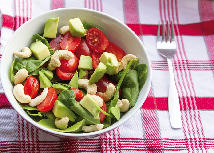 ensalada, espinacas, anacardo, alimentos, saludable, fit, verduras, vegano, verde, comer