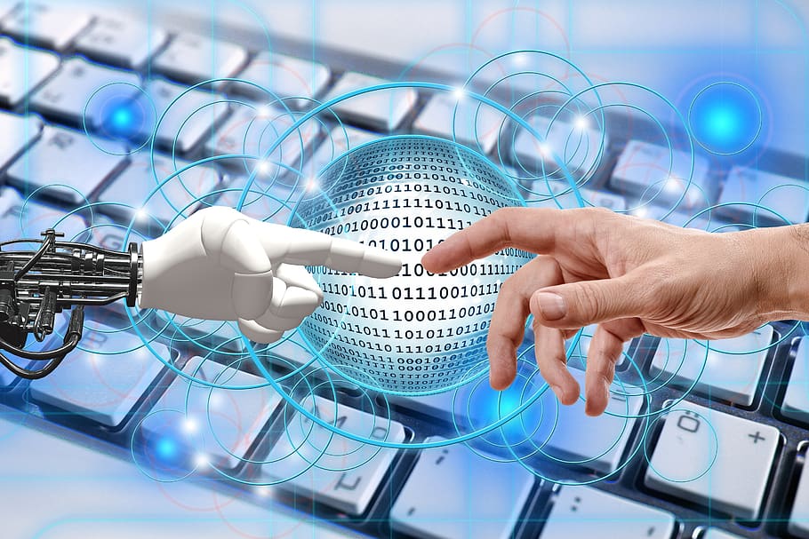 tangan, robot, manusia, keyboard, jaringan, industri, internet, sosial, jejaring sosial, logo