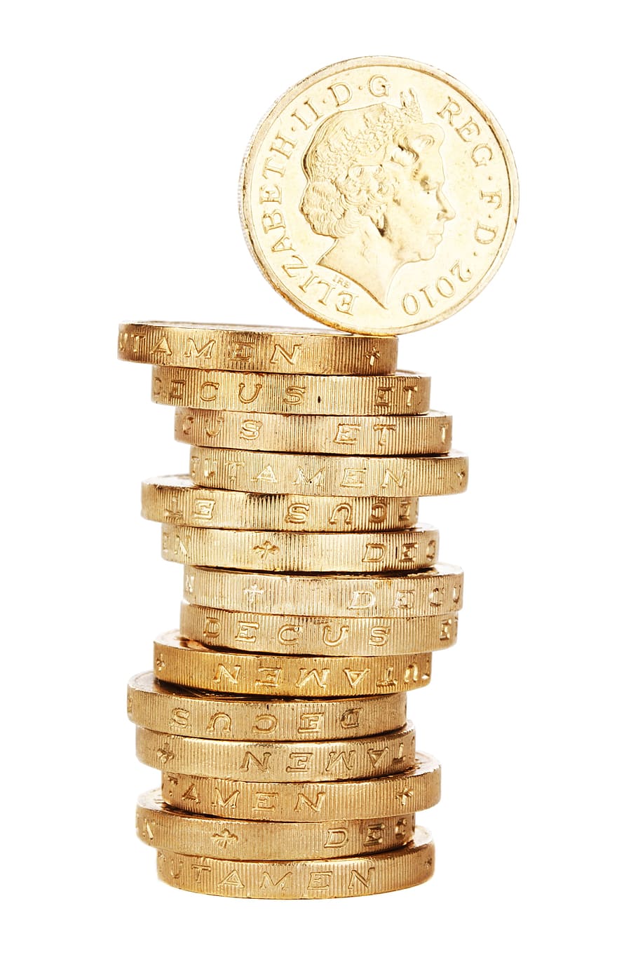 británico, libra, moneda, objeto, dinero, negocios, finanzas, foto de estudio, fondo blanco, pila