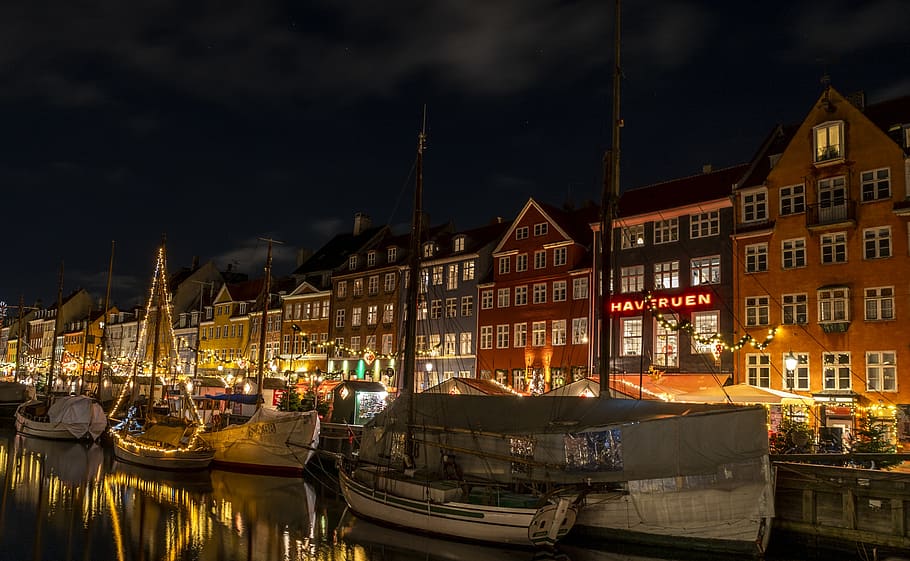 Night lights of Copenhagen harbour