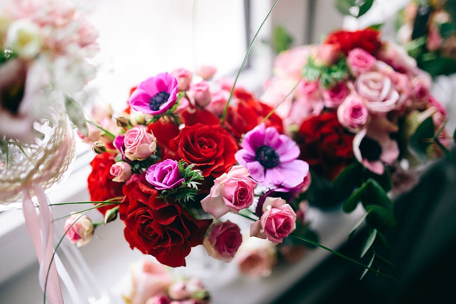 multi-colored, flowers, vases, flora, lovely, floral, bouquet, colorful, multicolor, feminine