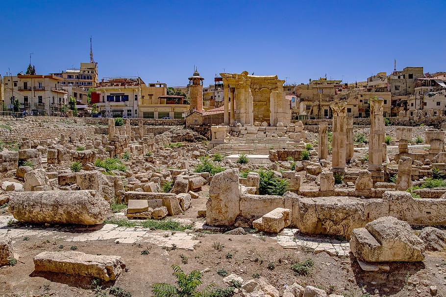 cidade, romano, templo, antiguidade, ruína, arquitetura, pedra, baalbek, heliópolis, líbano
