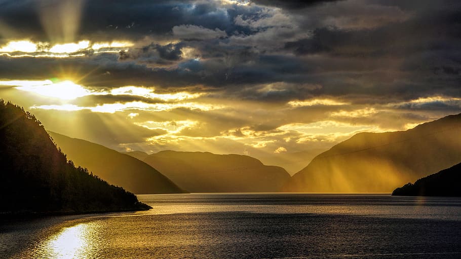 fjord, norway, sea, sky, clouds, nature, panorama, water, cloud - sky, scenics - nature