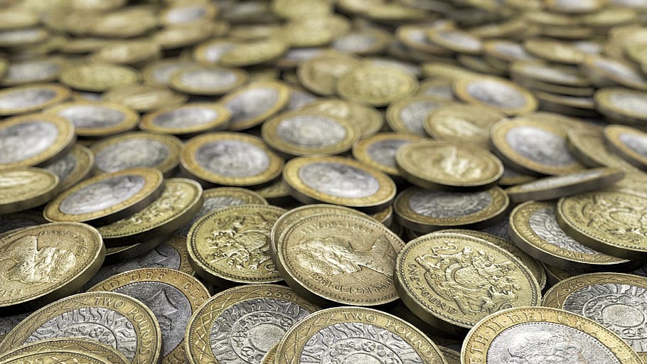 koin, pound, emas, koleksi, jadi, banyak, dua, kepala, mata uang, london