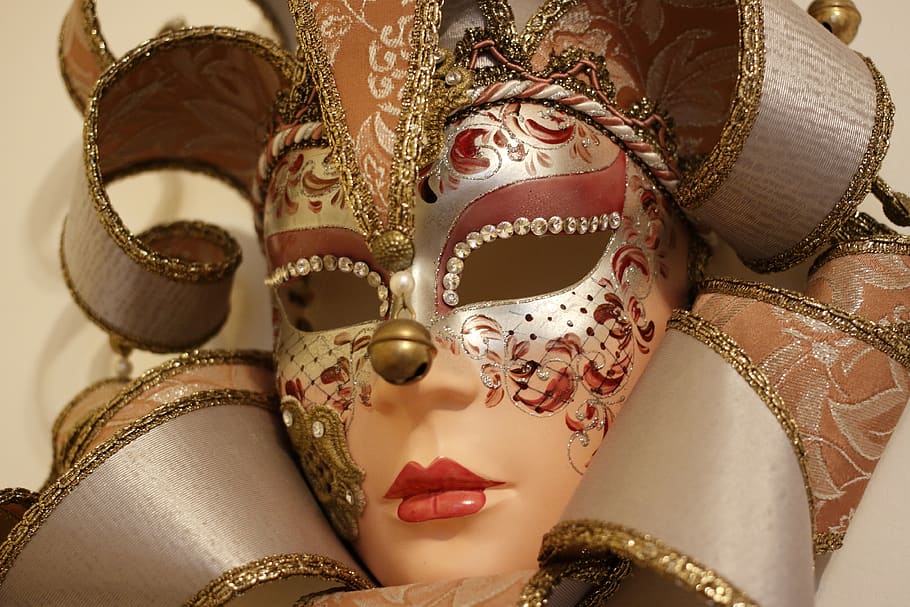 venecia, máscara, carnaval, carneval, disfraz, enmascarado, misterioso, tocado, oro, confeti