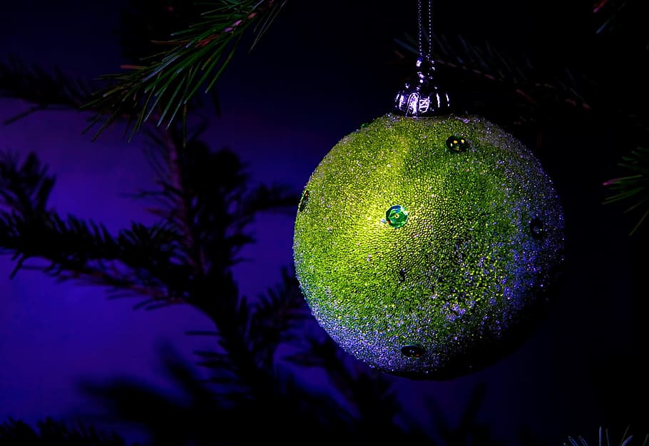 bola, perhiasan, biru, natal, pohon natal, termasuk jenis pohon jarum, cemara, hadiah, bersemangat, hari natal