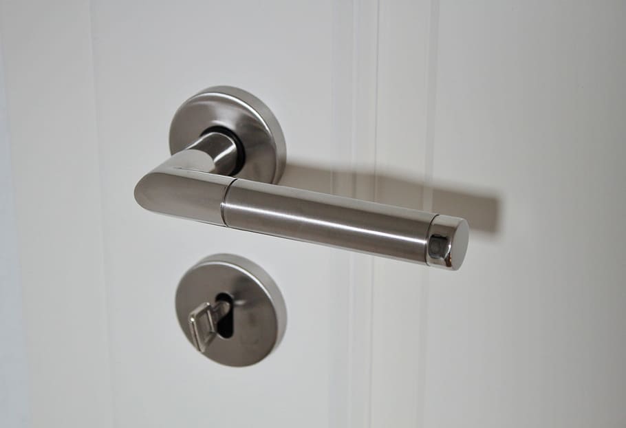 door, handle, knock, object, metal, entrance, lock, silver colored, safety, security