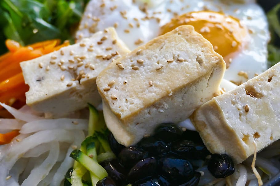 tofu, comer, comida, saludable, verduras, almuerzo, delicioso, sabroso, disfrutar, vegano
