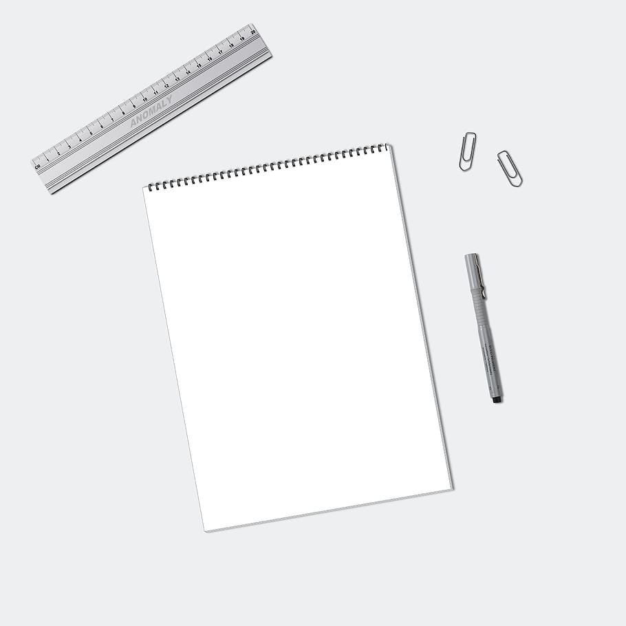 ecommerce, mockup, notebook, blank, paper, flatlay, marketing, business, ruler, paperclip