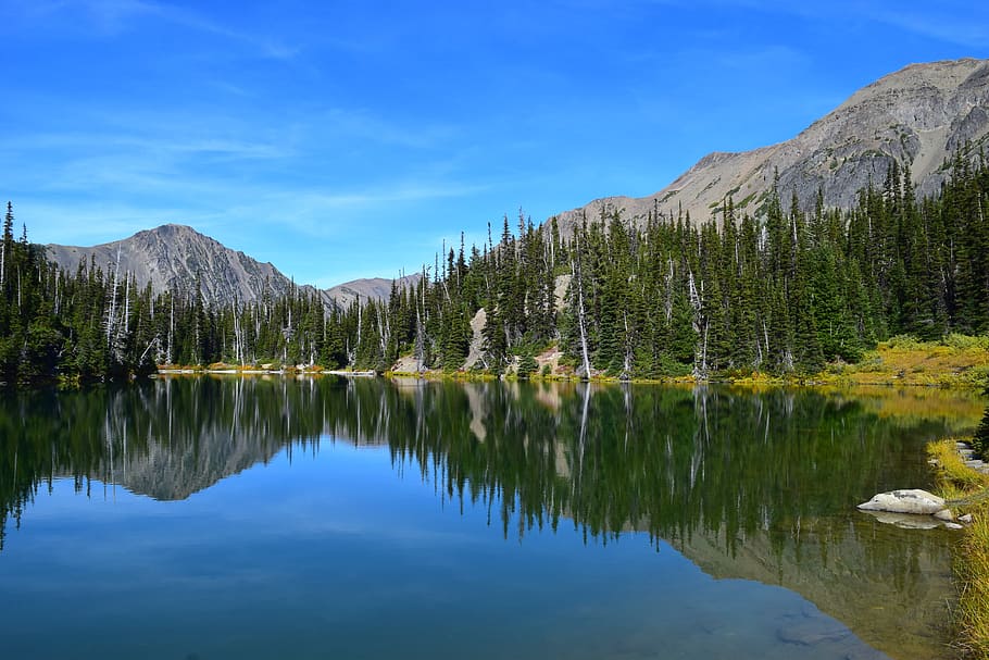 lake, mountains, nature, landscape, water, sky, alpine, forest, reflection, panorama