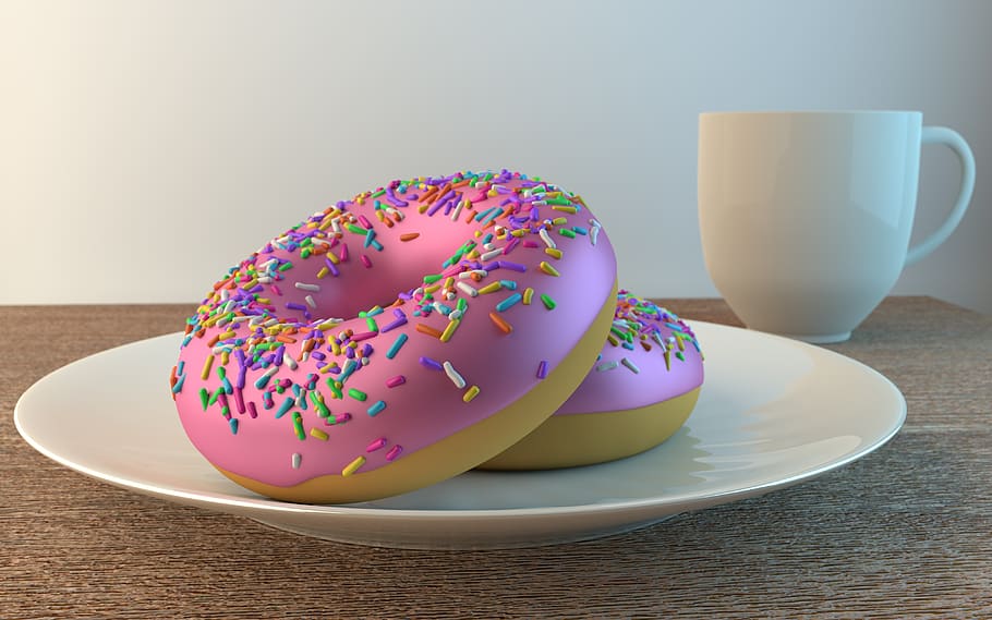food, coffee cup, coffee, donut, breakfast, 3d, cafe, donuts, calories, sweetness