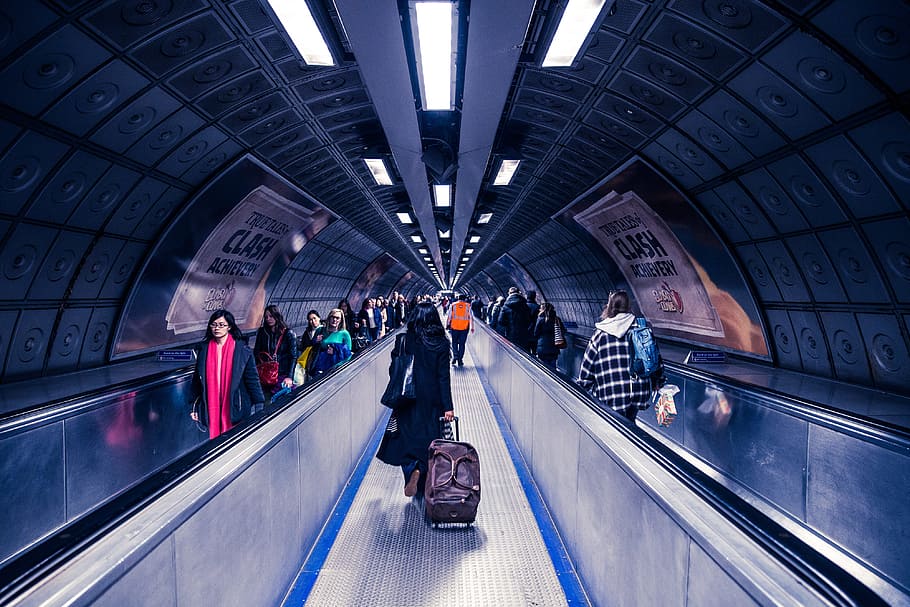 subway traffic london, travel, commuter, london, luggage, metro, subway, walk, walking, work