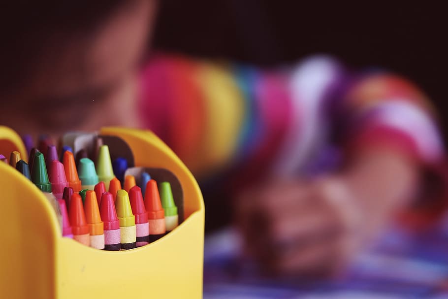 krayon warna, sekolah, orang, anak, anak-anak, warna, multi-warna, close-up, pilihan, satu orang