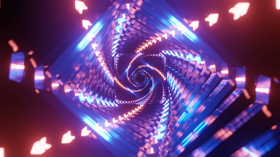 wallpaper, cgi, blender, 4k, abstract, tunnel, perspective, spiral, technology, illuminated