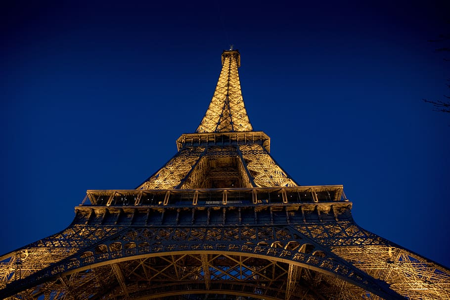 eiffel tower, paris, night, lights, france, symbol, architecture, built structure, travel destinations, tower