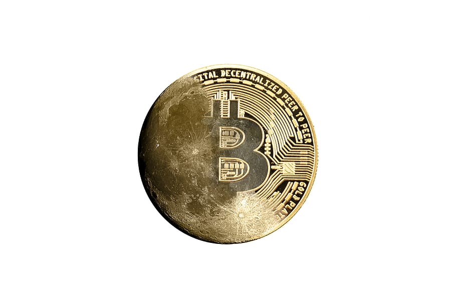 moon, coin, bitcoin, currency, finance, studio shot, white background, business, wealth, single object
