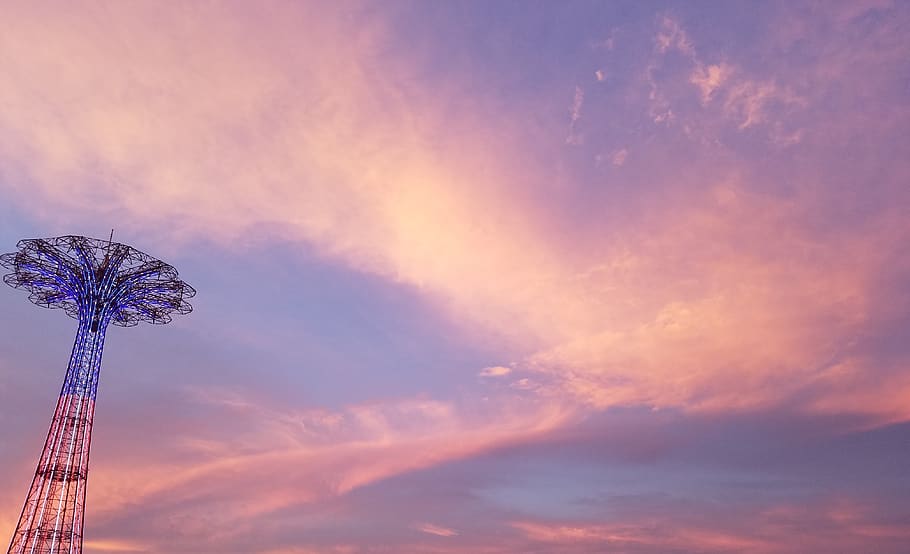 sky, pink, cotton candy, beach, clouds, summer, dusk, cloud - sky, sunset, nature