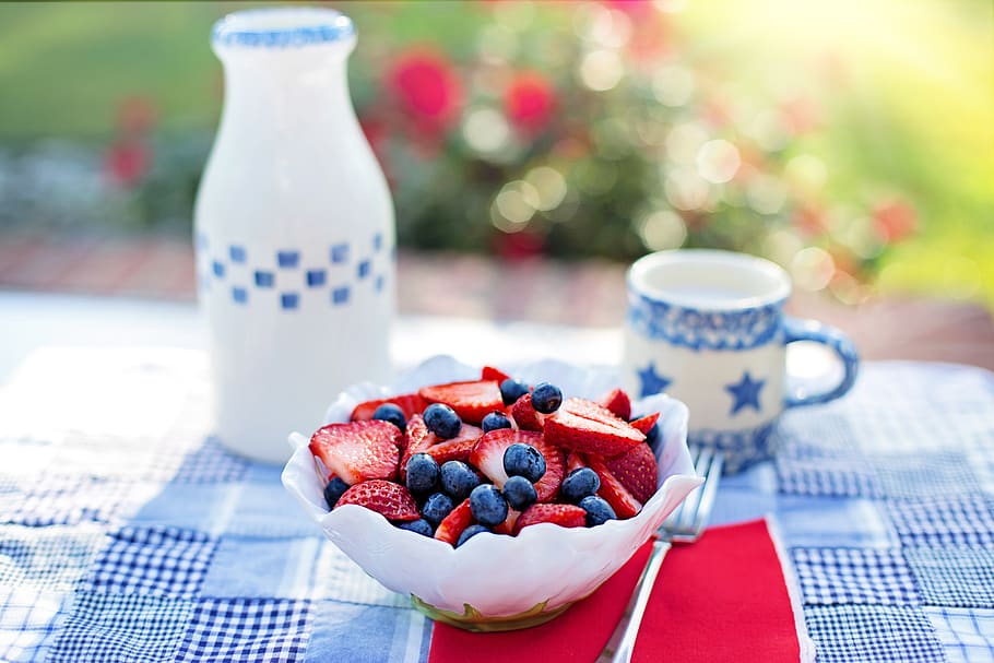 fourth of july, 4th of july, independence day, red, white and blue, strawberries, blueberries, breakfast, fruit, berries