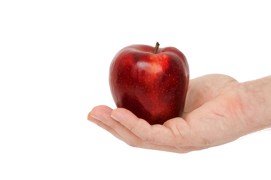 manzana roja, alimentos, aislado, salud, manzana, saludable, fruta, frescura, delicioso, mano