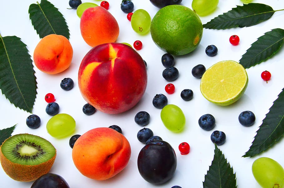 color, fruits, peach, lime, lemon, grape, fresh, sweet, healthy, food