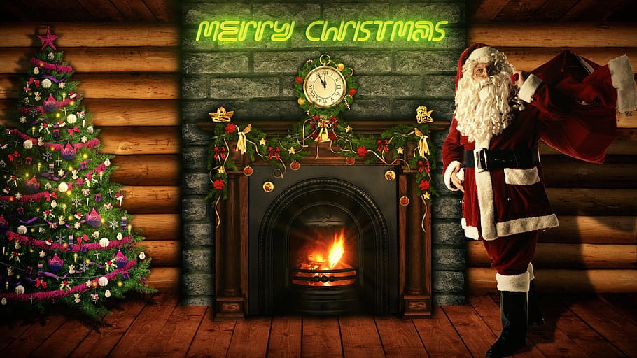 feliz navidad, nochevieja, navidad, tarjeta de navidad, santa claus, celebracion, postal, abeto, brillante, regalo