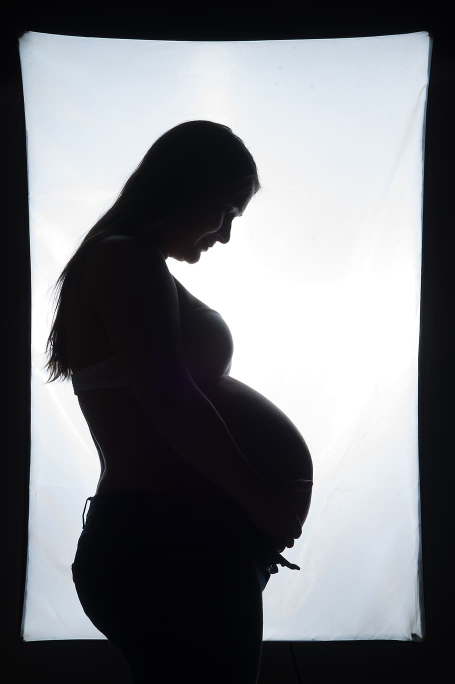 siluet, kehamilan, bersalin, ibu, pandangan samping, hamil, wanita, satu orang, panjang tiga perempat, berdiri
