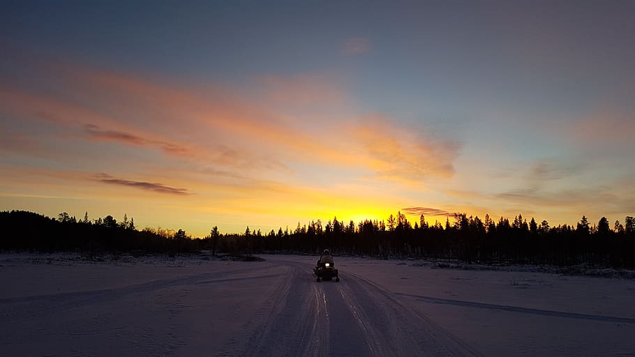 snowmobile, sunrise, snow, sweden, lapland, white, landscapes, cold, morning, winter