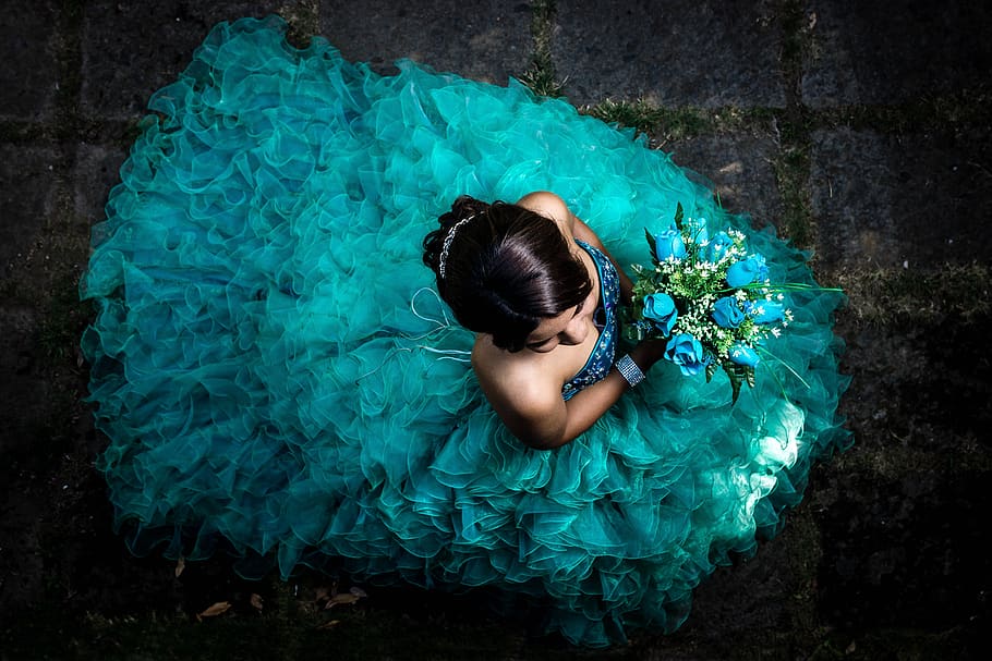 one, women, portrait, quinceanera, girl, model, young, latin, flowers, dress