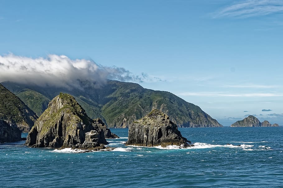 Nueva Zelanda, Cook Street, Isla Arapawa, Paisaje, Isla Sur, Roca, Agua, cielo, paisajes: naturaleza, mar