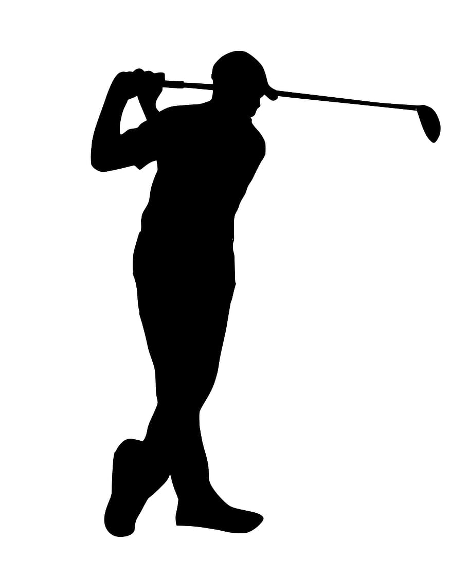 silhueta, golfe, precisão, equilíbrio, controle, clube de golfe, campo de golfe, bater, passatempo, homem