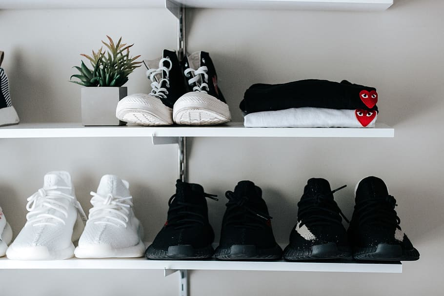 shoes on shelves, fashionVarious, clothes, clothing, footwear, shoe, shoes, indoors, pair, fashion