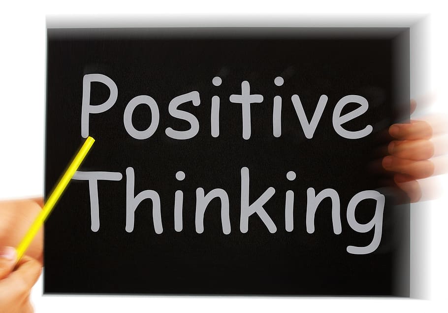 positif, berpikir, pesan, menunjukkan, optimisme, cerah, pandangan, sikap, papan tulis, pandangan cerah