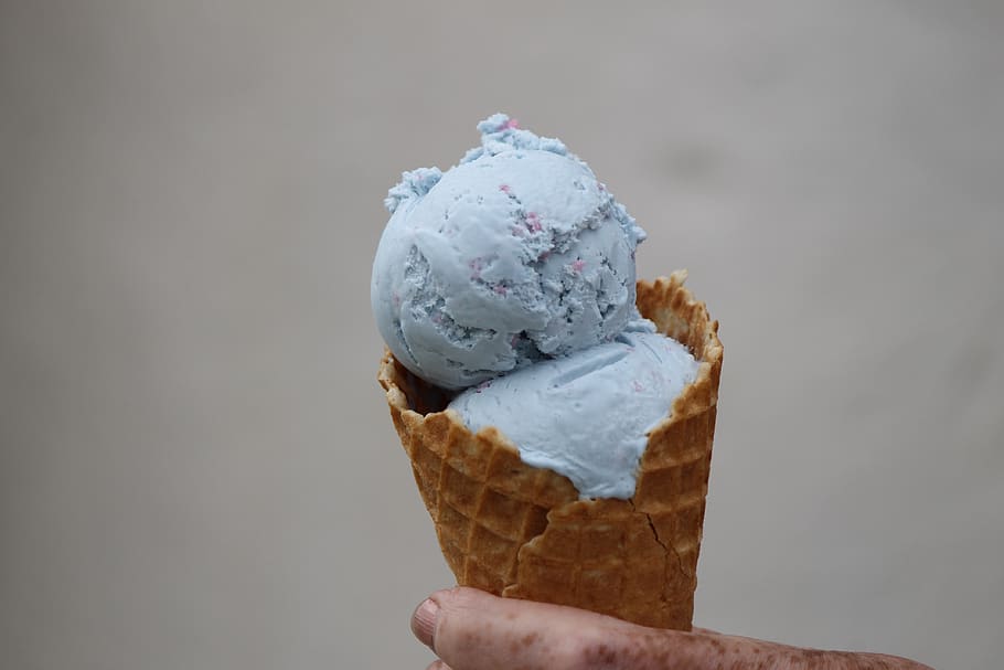 sorvete, casquinha de sorvete, sobremesa, gelado, frio, azul, chiclete, sabor, refrescante, lanche
