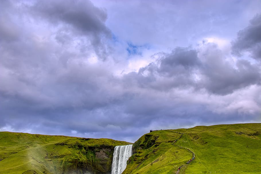 cachoeira, islândia, água, paisagem, figura e natureza, seljalandsfoss, rio, cai, cascata, córrego