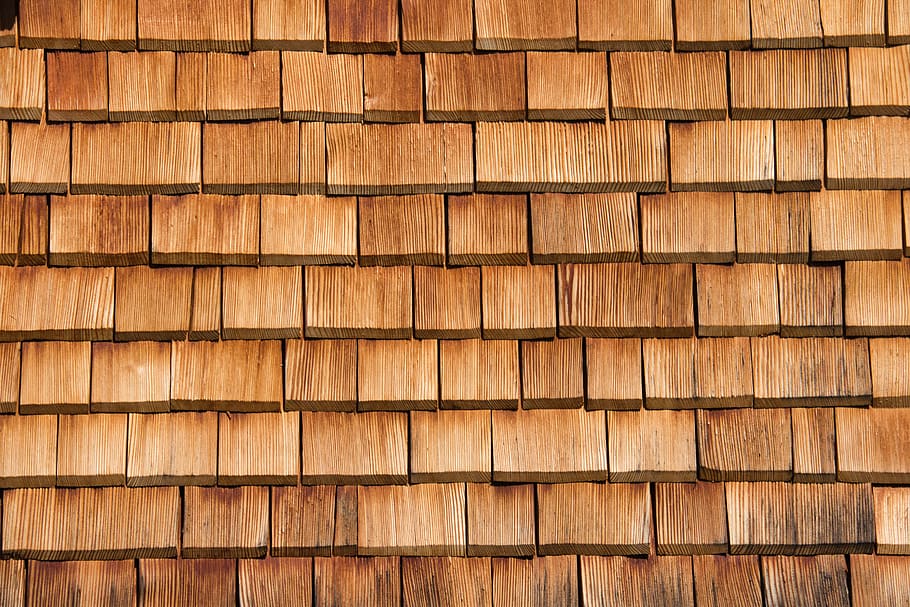shingle, wood shingles, facade, facade cladding, backgrounds, full frame, pattern, brown, wood - material, flooring