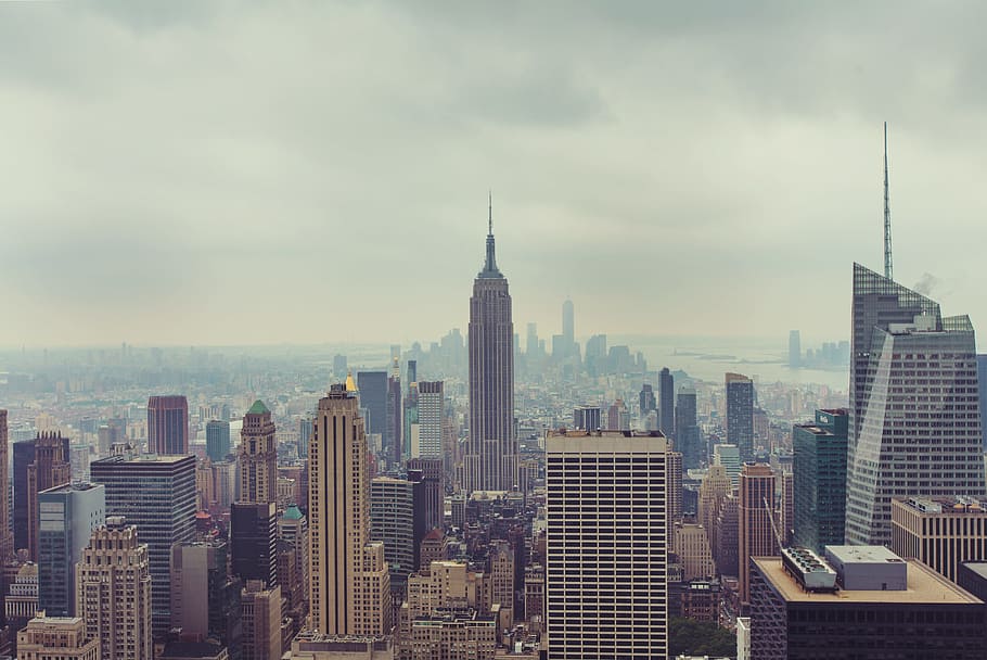 Нью-Йорк, город, линия горизонта, Эмпайр Стейт, здания, высотные здания, башни, крыши, архитектура, США