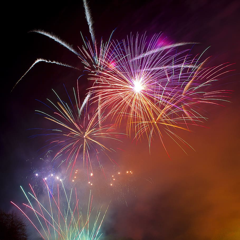 nature, sky, clouds, night, fireworks, firecrackers, lights, colors, smoke, display