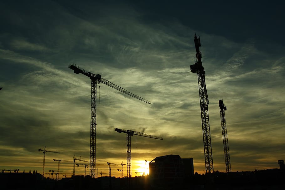 konstruksi, pekerjaan, mesin, crane, pengangkat, industri, langit, industri konstruksi, cloud - sky, crane - mesin konstruksi