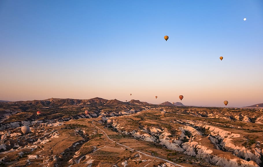 balão, turquia, capadócia, turismo, natureza, ar, viagem, nascer do sol, balão de ar quente, veículo aéreo
