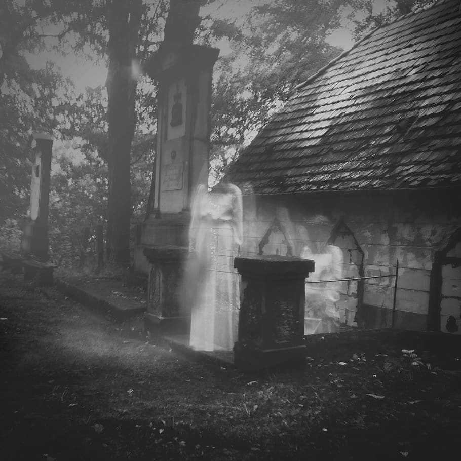 spirit, cemetery, church, haunted, spook, white lady, creepy, hallucinations, the phenomenon of the supernatural, built structure