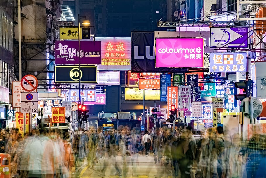 mong kok, hong kong, asia, street, night, view, people, city, building exterior, architecture