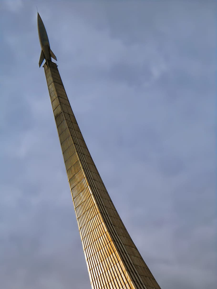 astronomy, cosmos, flying, gray, memorial, monument, moscow, museum, rocket, russia