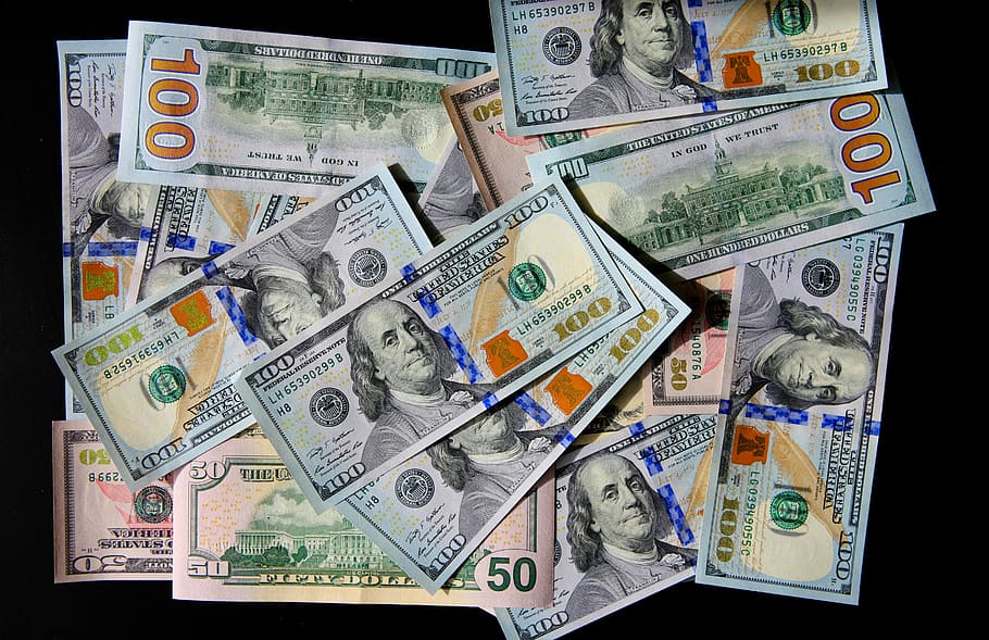 dolar, baru, tumpukan, tagihan, utang, tidak ada, banyak, hijau, bisnis, butch